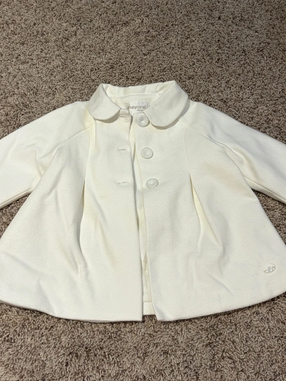 Mayoral Cream Girls' Pea Coat with Peter Pan Collar